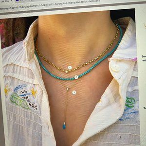 Jennifer Meyer - DIAMOND BEZEL WITH TURQUOISE MARQUISE LARIAT NECKLACE